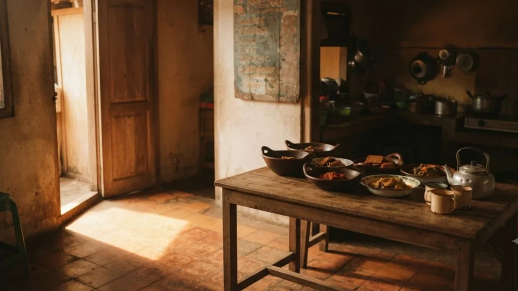 Javanese language basics Yogyakarta warung interior where Indonesian phrases help navigate local food culture