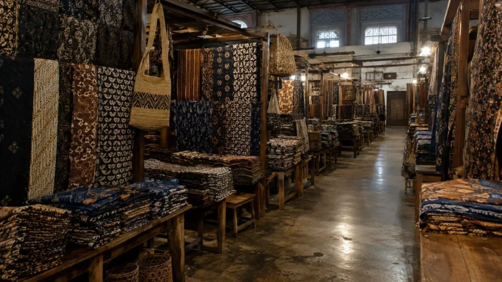 Batik fabric stalls inside Pasar Beringharjo Yogyakarta traditional market
