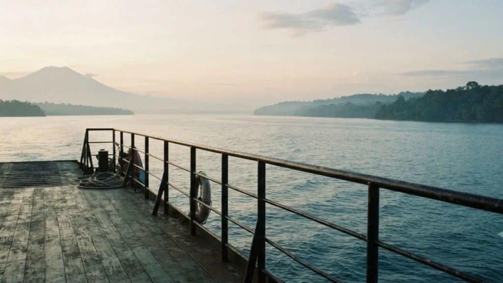 Yogyakarta to Bali ferry crossing the Bali Strait between Java and Bali at early morning